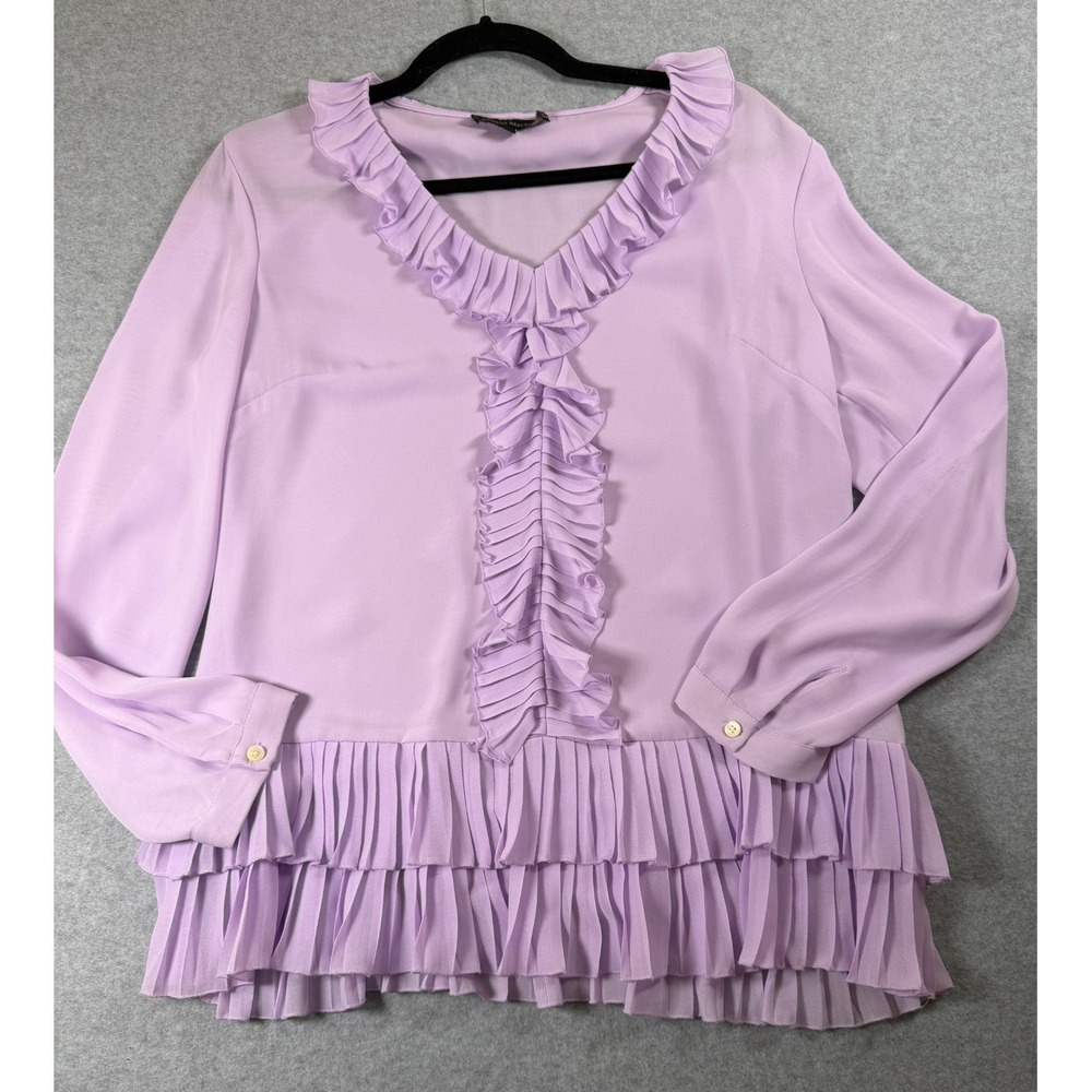 Banana Republic light lavender semi sheer ruffle v neck top size M *FLAW SKU 194